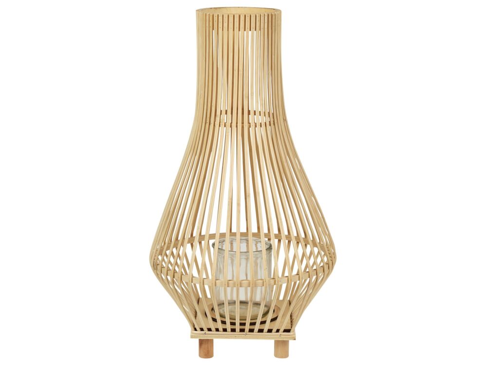 Candle Lantern Light Wood Willow 58 Cm With Glass Floor Candle Holder Boho Style Indoor Beliani