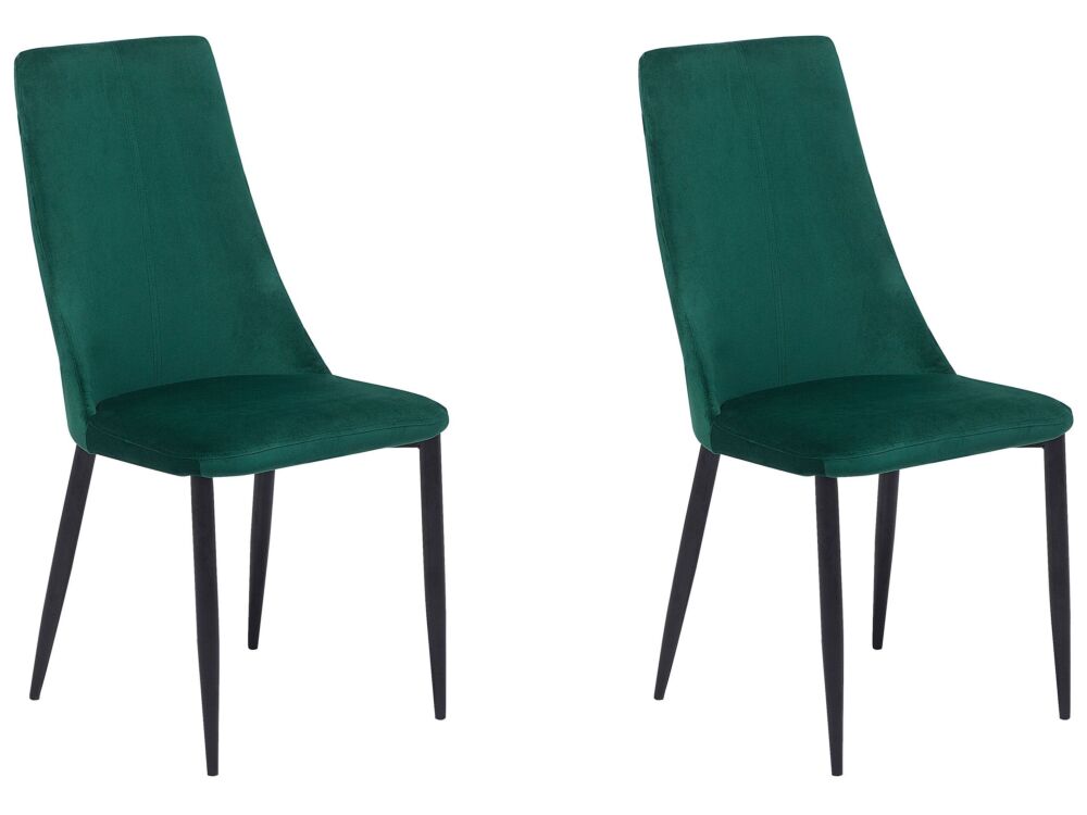 Set Of 2 Dining Chairs Green Velvet Upholstered Seat High Back Beliani