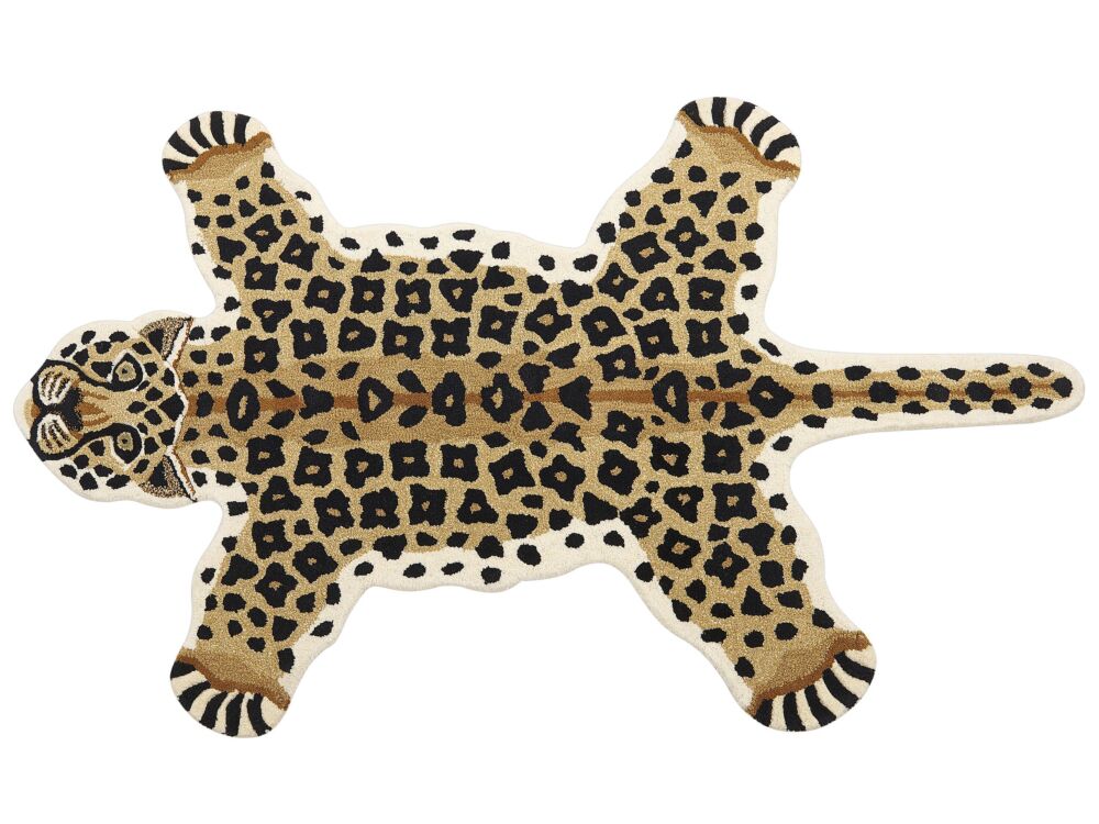 Kids Rug Beige Wool Cotton Backing 100 X 160 Cm Playroom Mat Animal Leopard Print Kids Room Bedroom Beliani