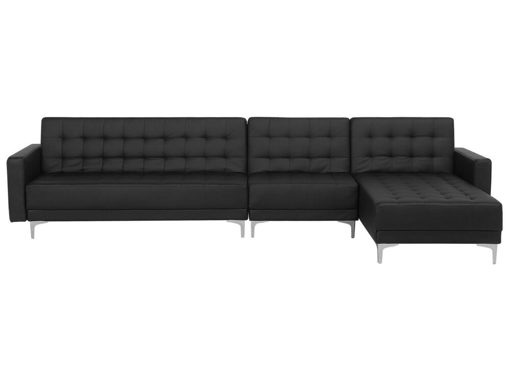 Corner Sofa Bed Black Faux Leather Tufted Modern L-shaped Modular 5 Seater Left Hand Chaise Longue Beliani