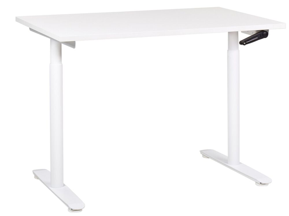 Manually Adjustable Desk White Tabletop White Steel Frame 120 X 72 Cm Sit And Stand Round Feet Modern Design Office Beliani