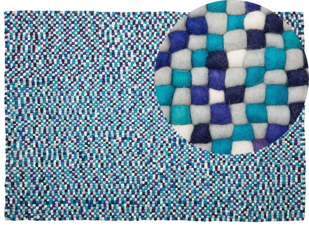 Area Rug Blue 160 X 230 Cm Wool Felt Ball Hand-woven Beliani
