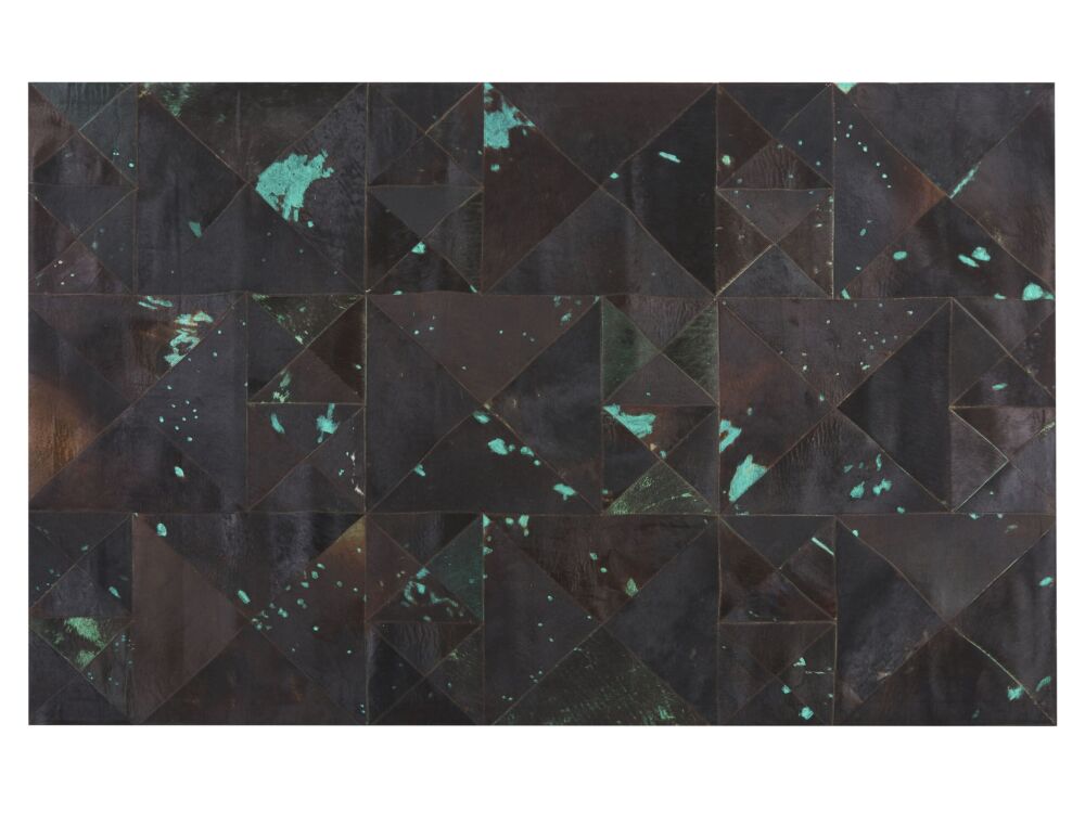 Rug Brown And Blue Cowhide Leather 200 X 140 Cm Abstract Handcrafted Low Pile Modern Beliani