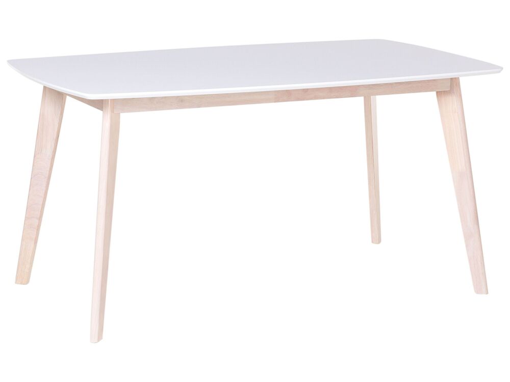 Dining Table White Wooden Legs 150 X 90 Cm Rectangular Scandinavian Style Beliani