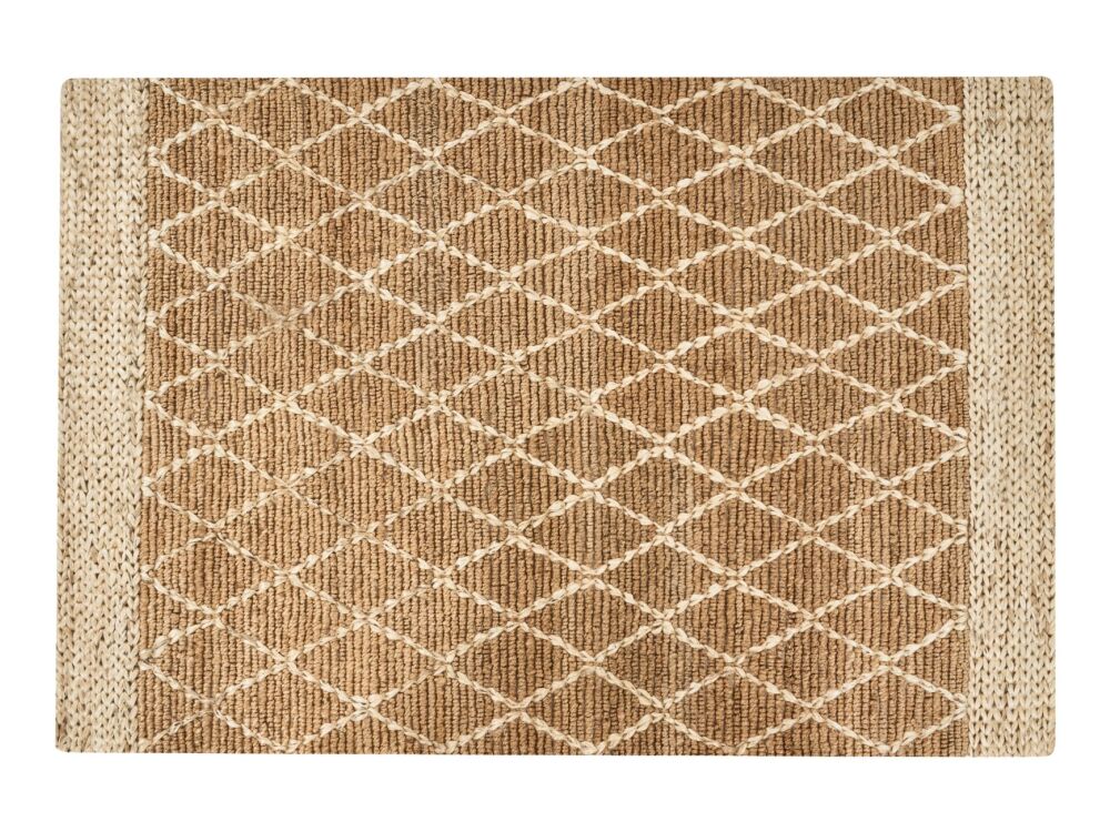 Area Rug Beige Jute 160 X 230 Cm Geometric Pattern Hand Woven Boho Living Room Bedroom Beliani