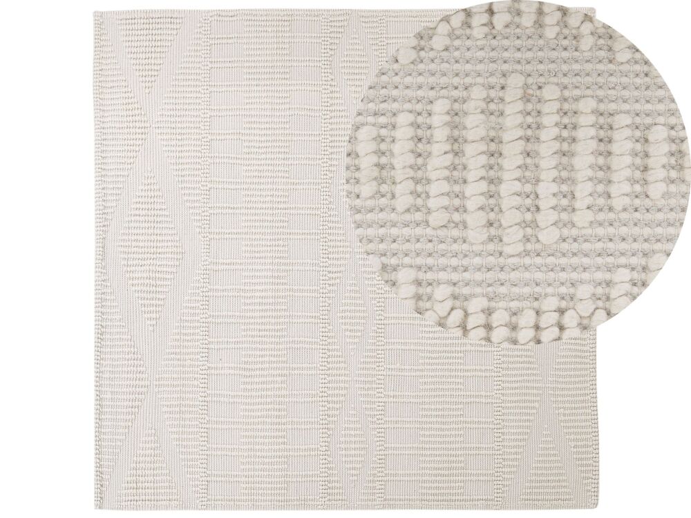 Area Rug Light Beige Wool Polyester 200 X 200 Cm Hand Woven Geometric Pattern Boho Living Room Bedroom Beliani