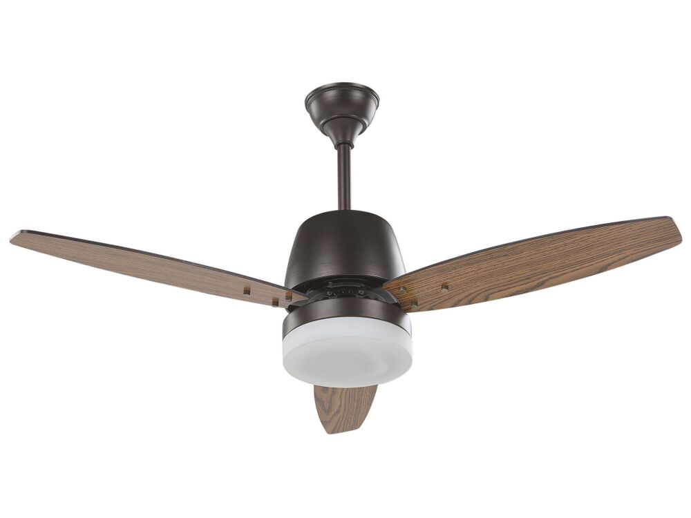 Ceiling Fan With Light Black And Dark Wood Metal 3 Blades Modern Design Remote Control Beliani