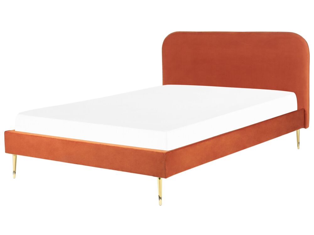 Bed Orange Velvet Upholstery Eu Super King Size Golden Legs Headboard Slatted Frame 6 Ft Minimalist Design Beliani