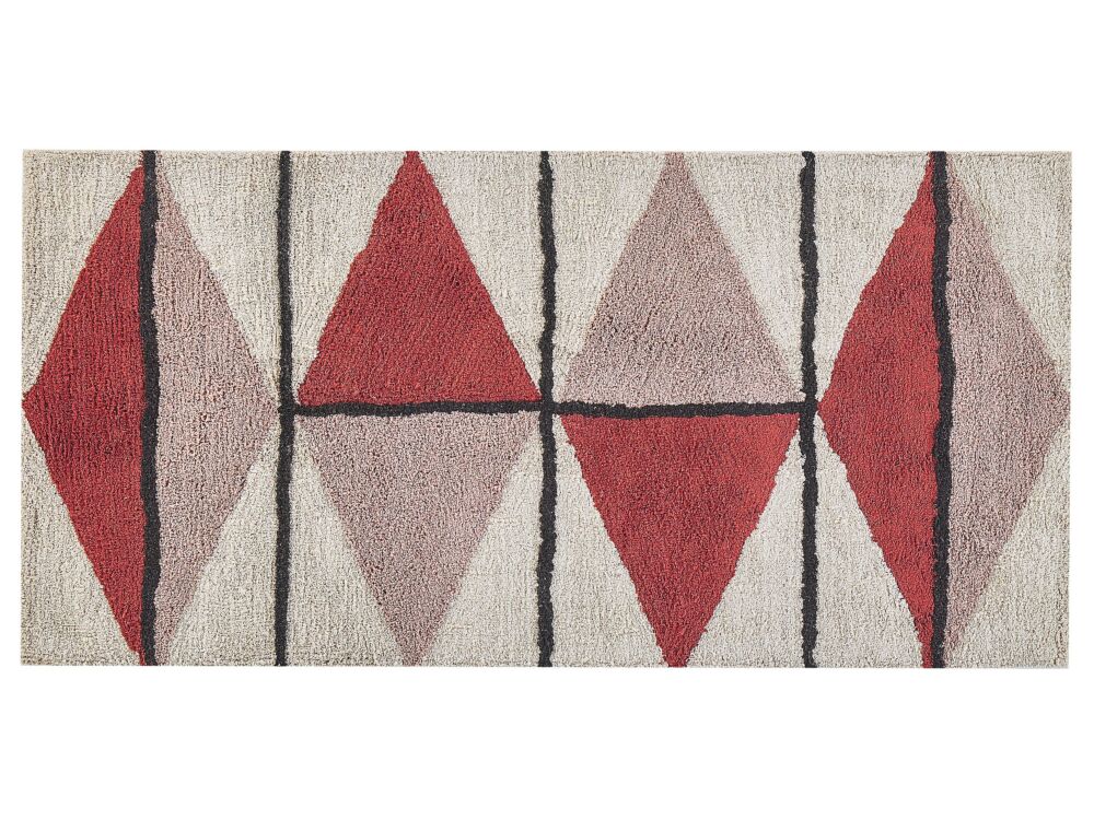 Area Rug Multicolour Cotton 80 X 150 Cm Low Pile Geometric Pattern Rectangular Retro Beliani