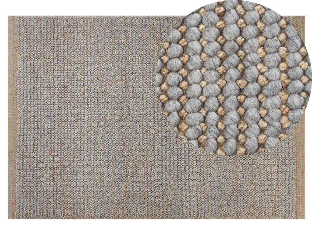 Area Rug Grey 140 X 200 Cm Wool Handwoven Living Room Bedroom Accessory Beliani