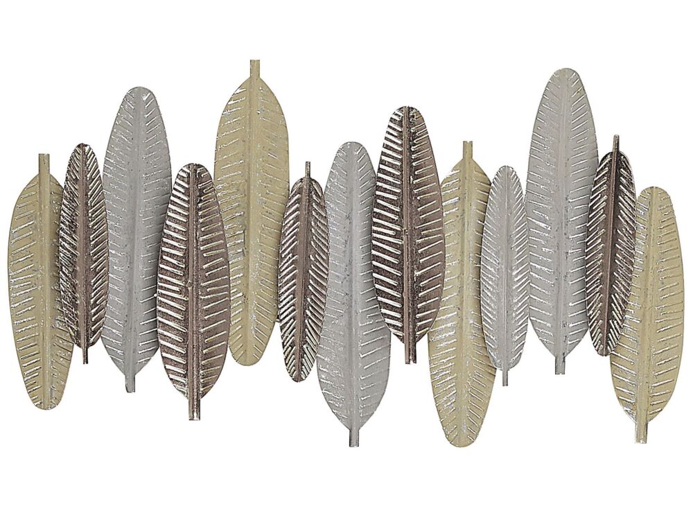 Wall Decor Feathers Gold And Silver Metal 66 X 37 Cm Industrial Modern Beliani