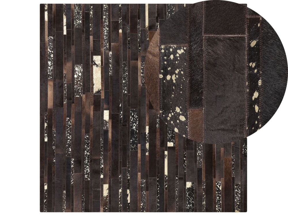 Rug Brown Genuine Leather 200 X 200 Cm Cowhide Hand Crafted Beliani