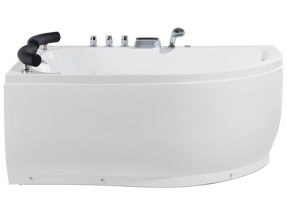 Whirlpool Bath White Sanitary Acrylic Led Illuminated Curved Right Hand Double 159 X 113 Cm Beliani