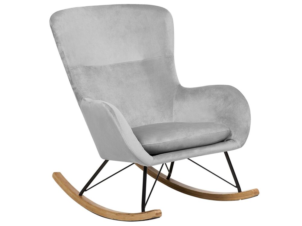 Rocking Chair Light Grey Velvet Metal Legs Wooden Skates Modern Beliani