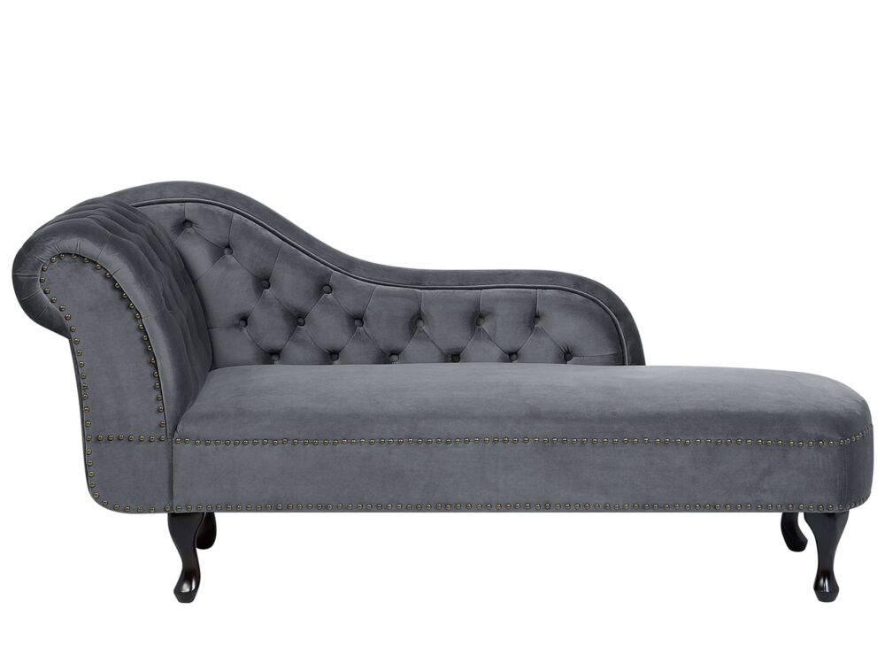 Chaise Lounge Grey Left Hand Velvet Buttoned Nailheads Beliani