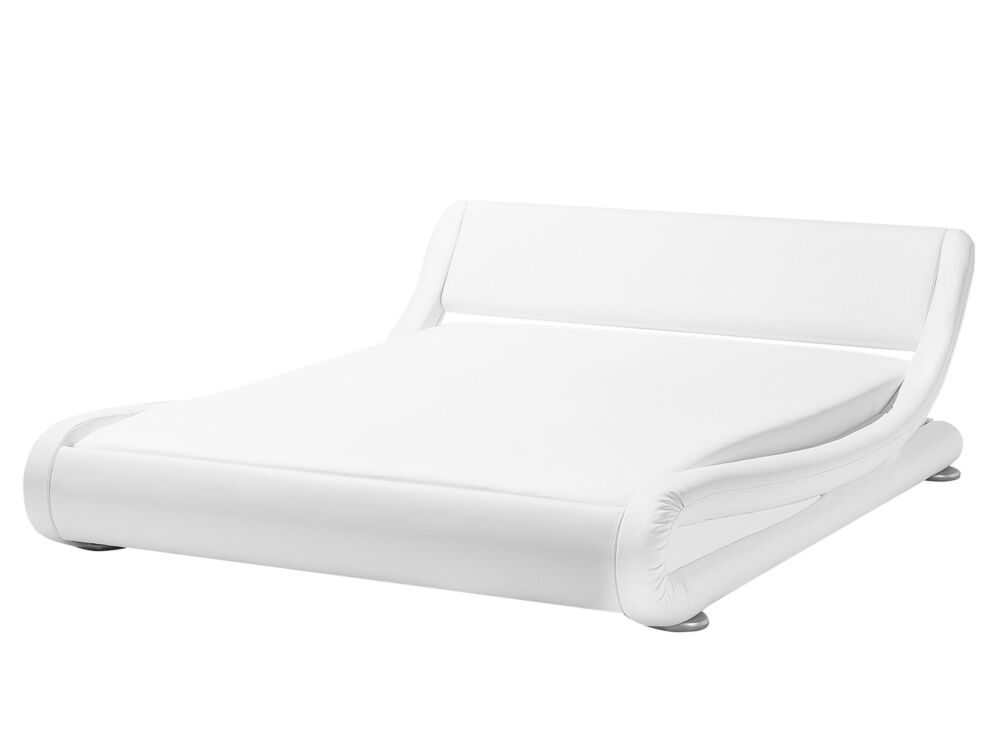 Platform Bed Frame White Faux Leather Upholstered 5ft3 Eu King Size Sleigh Design Beliani