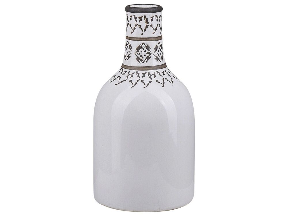 Flower Vase White Stoneware Decorative Piece Vintage Styled Crackle Effect Weathered Beliani