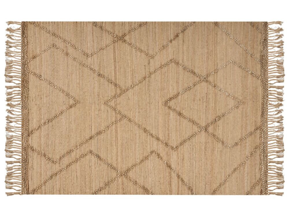 Area Rug Beige Jute 200 X 300 Cm Handwoven Lines Geometric Pattern With Tassels Natural Boho Style Textile Beliani