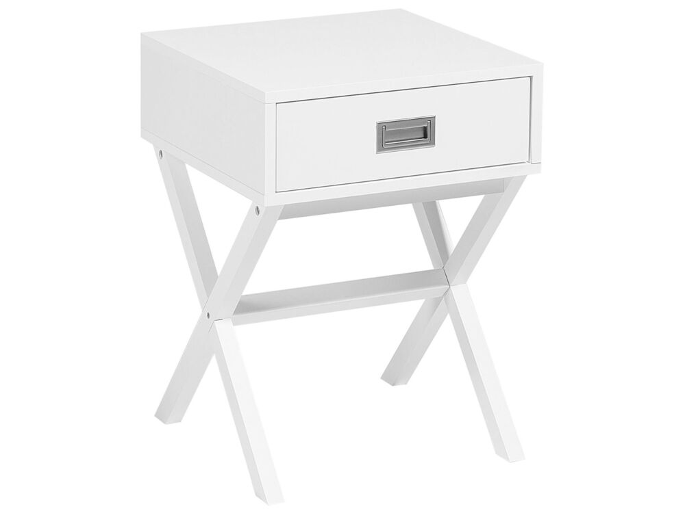 Bedside Table White Rectangular Top Storage Drawer Wooden Legs Scandinavian Beliani