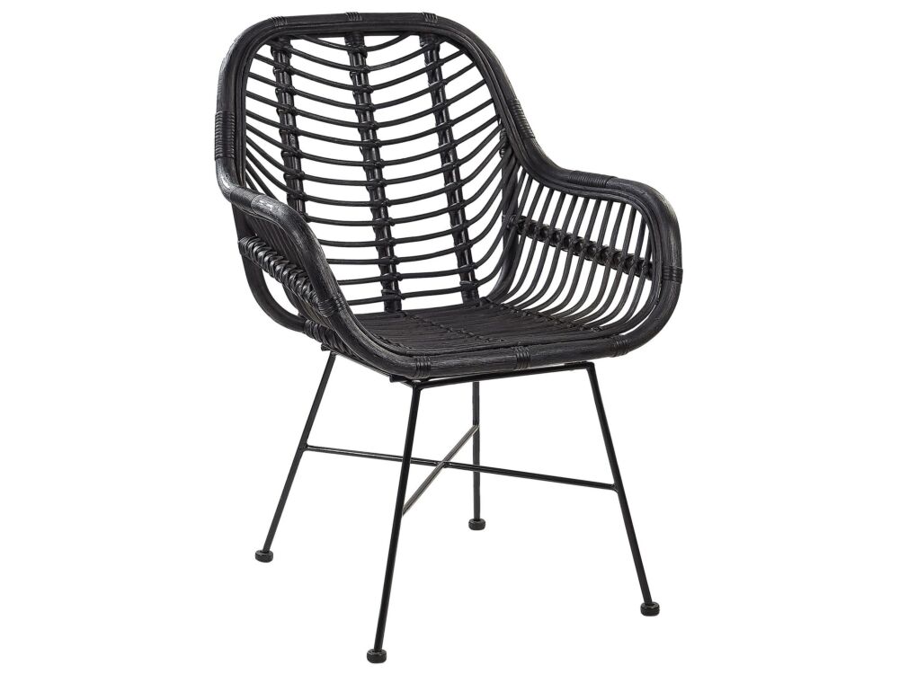 Rattan Armchair Black Wicker Black Metal Legs Living Dining Room Beliani