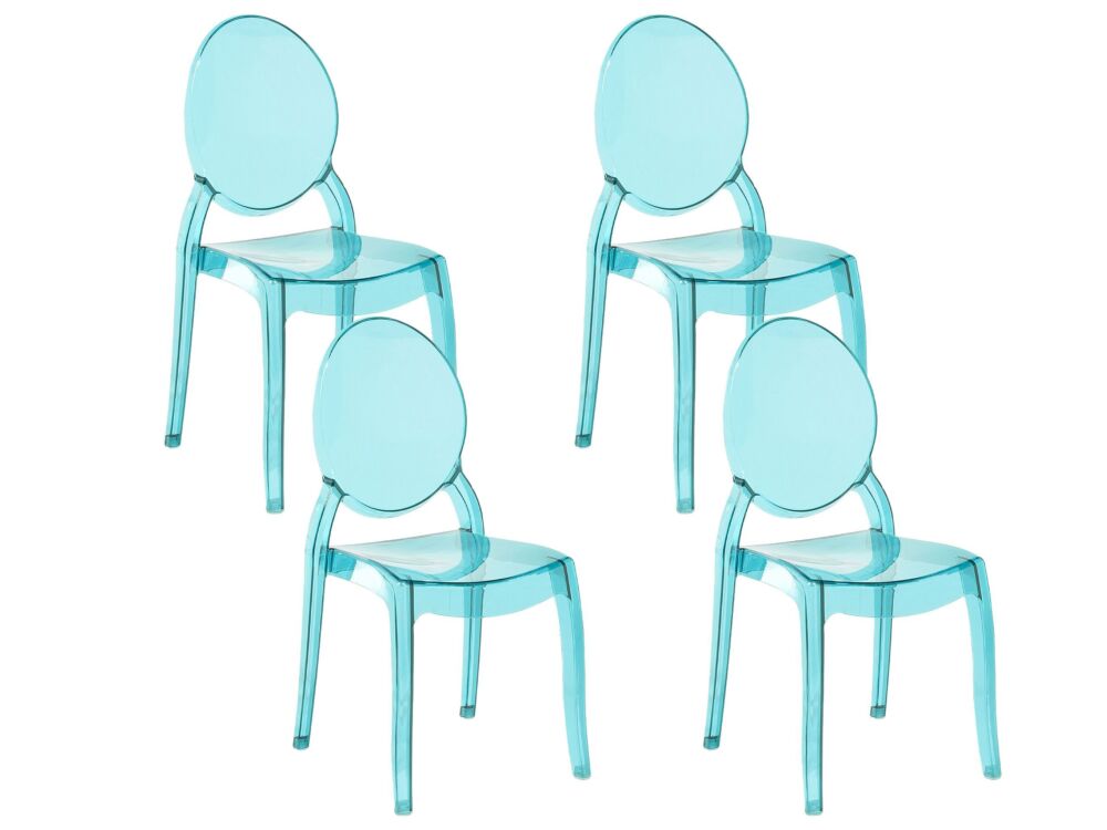 Set Of 4 Dining Chairs Blue Transparent Synthetic Material Solid Back Armless Stackable Vintage Modern Design Beliani