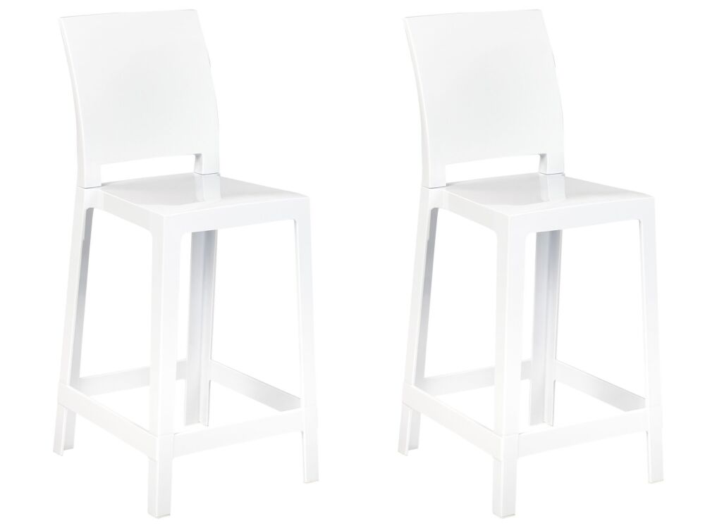 Set Of 2 Bar Stools White Plastic 99 Cm Seat Counter Chair Beliani