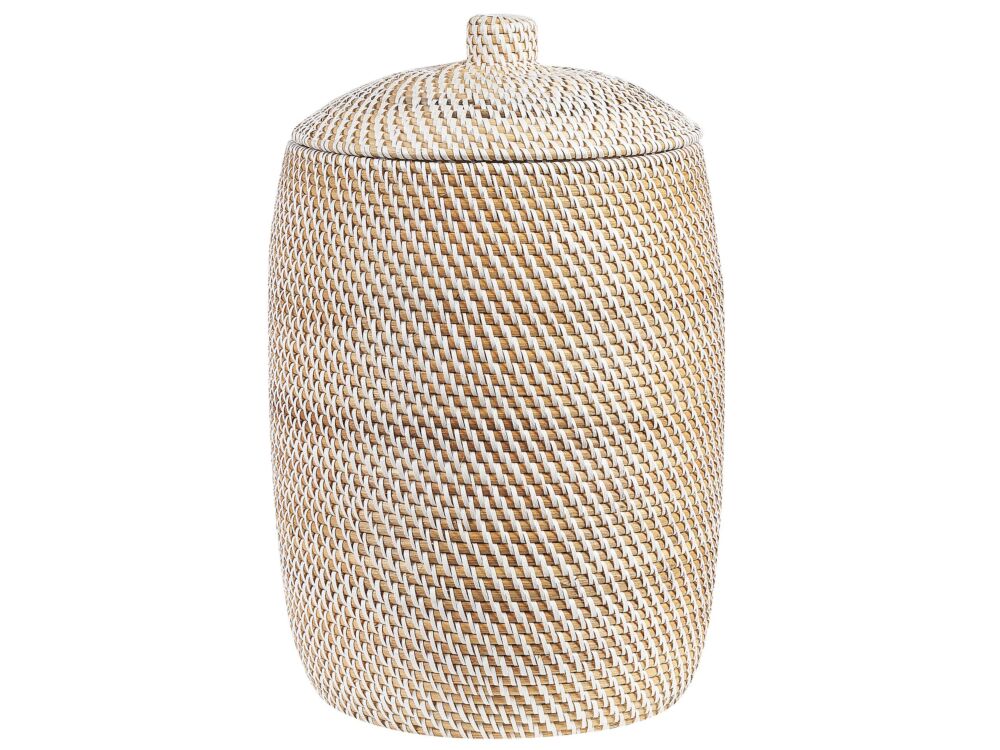 Basket Natural Rattan 40 Cm Height Pattern Home Storage With Lid Boho Rustic Decor Beliani