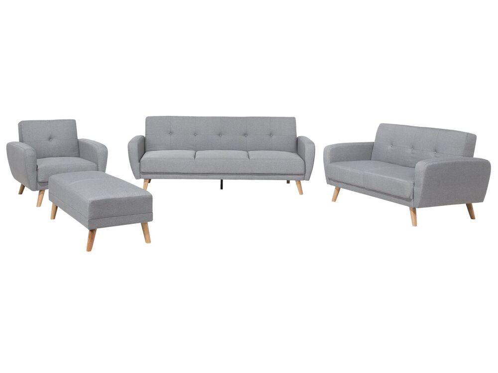 Living Room Set Grey Fabric 3 + 2 + 1 Seater Footstool Sleeper Function Retro Beliani