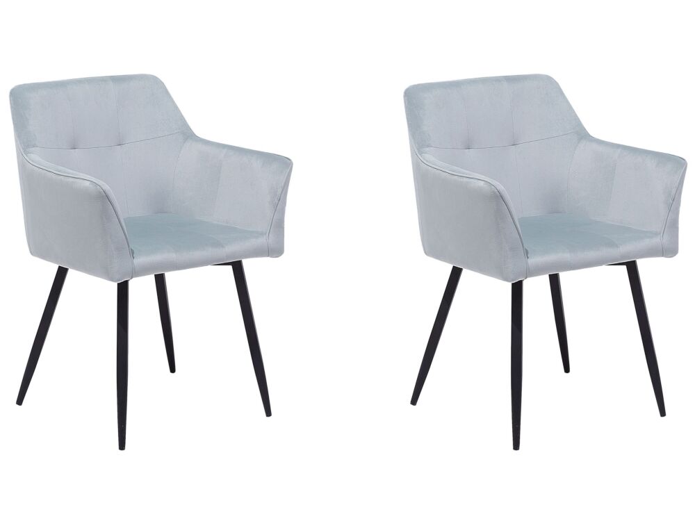 Set Of 2 Dining Chairs Grey Velvet Upholstered Seat With Armrests Black Metal Legs Beliani