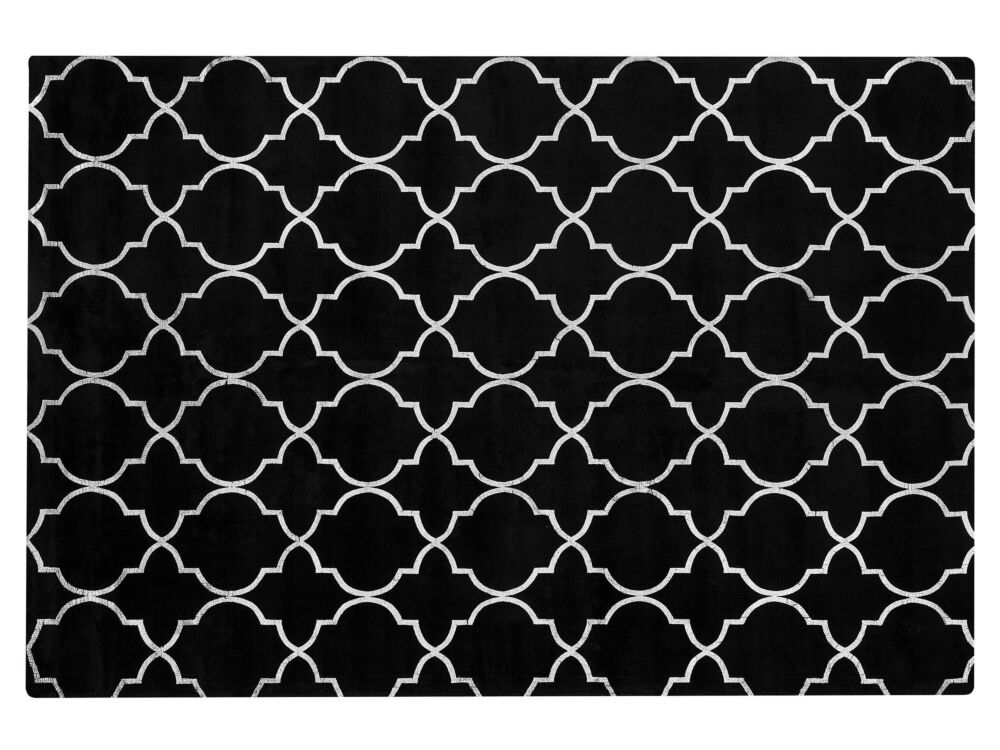 Rug Black With Silver Quatrefoil Pattern Viscose With Cotton 140 X 200 Cm Style Modern Glam Beliani