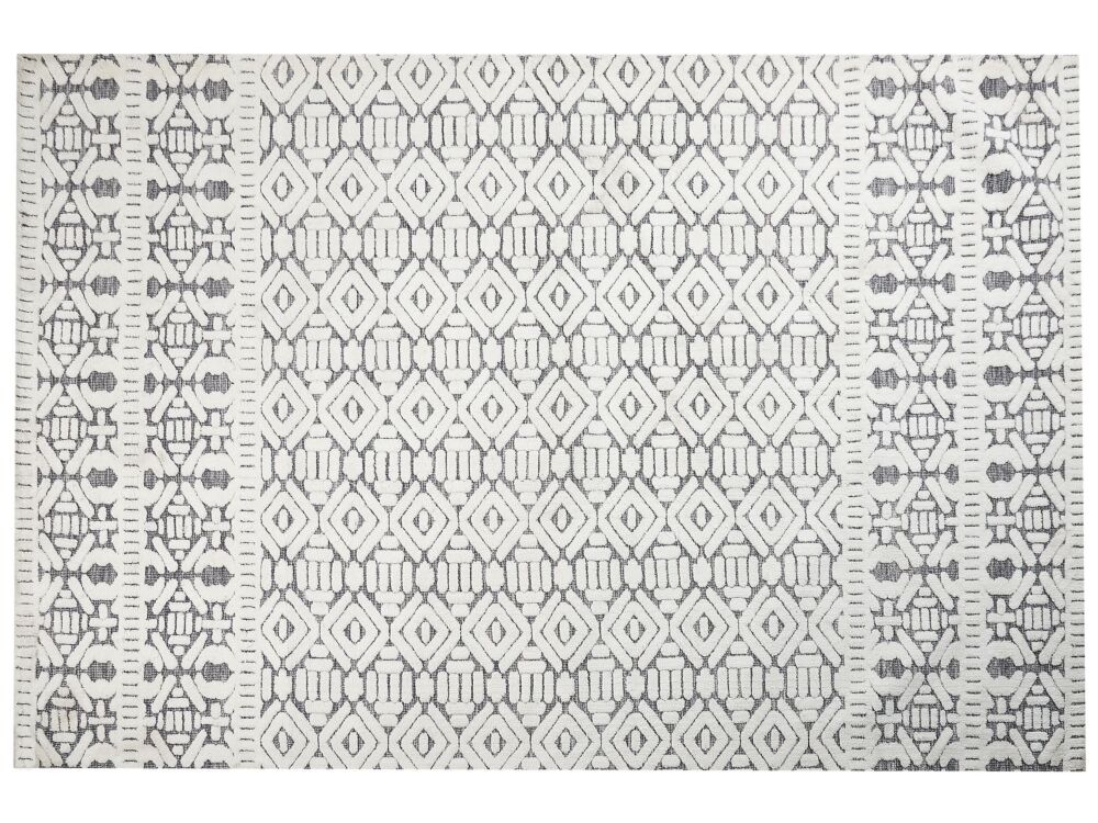 Area Rug White And Grey Polyester Cotton Backing 200 X 300 Cm Decorative Floor Mat Modern Design Living Room Bedroom Beliani