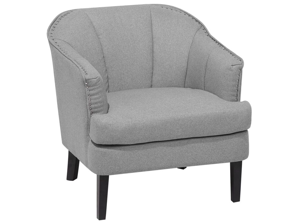 Armchair Grey Fabric Club Chair Nail Head Trim Wooden Legs Beliani