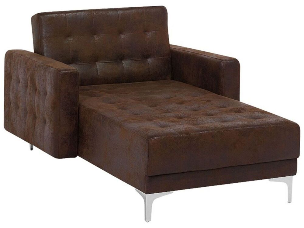 Chaise Lounge Brown Faux Leather Tufted Modern Living Room Reclining Day Bed Silver Legs Track Arms Beliani