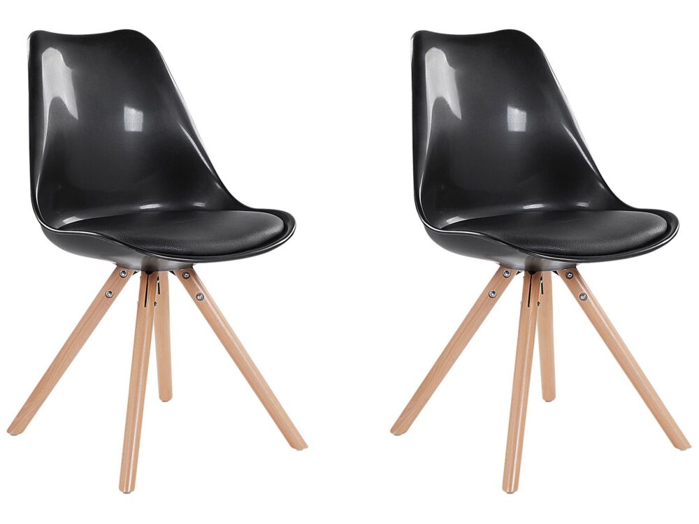 Set Of 2 Dining Chairs Black Faux Leather Seat Sleek Wooden Legs Armless Modern Beliani