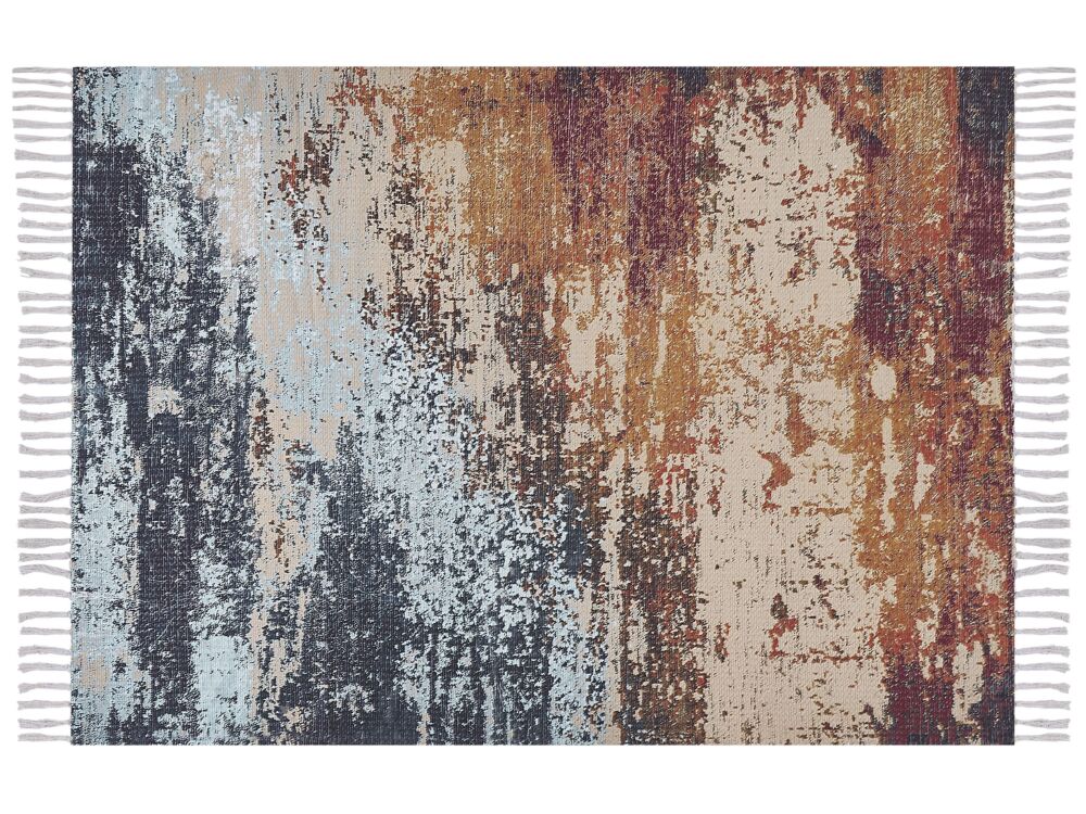 Area Rug Multicolour Polyester And Cotton 150 X 230 Cm Handwoven Printed Abstract Watercolour Painting Pattern Beliani