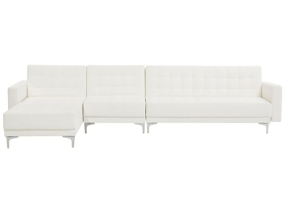 Corner Sofa Bed White Faux Leather Tufted Modern L-shaped Modular 5 Seater Right Hand Chaise Longue Beliani