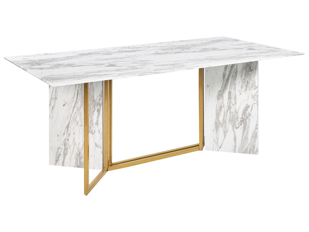 Dining Table White Black Gold Mdf Glass Metal 100 X 200 Cm Marble Effect Tabletop 8 Seater Rectangular Glamour Beliani