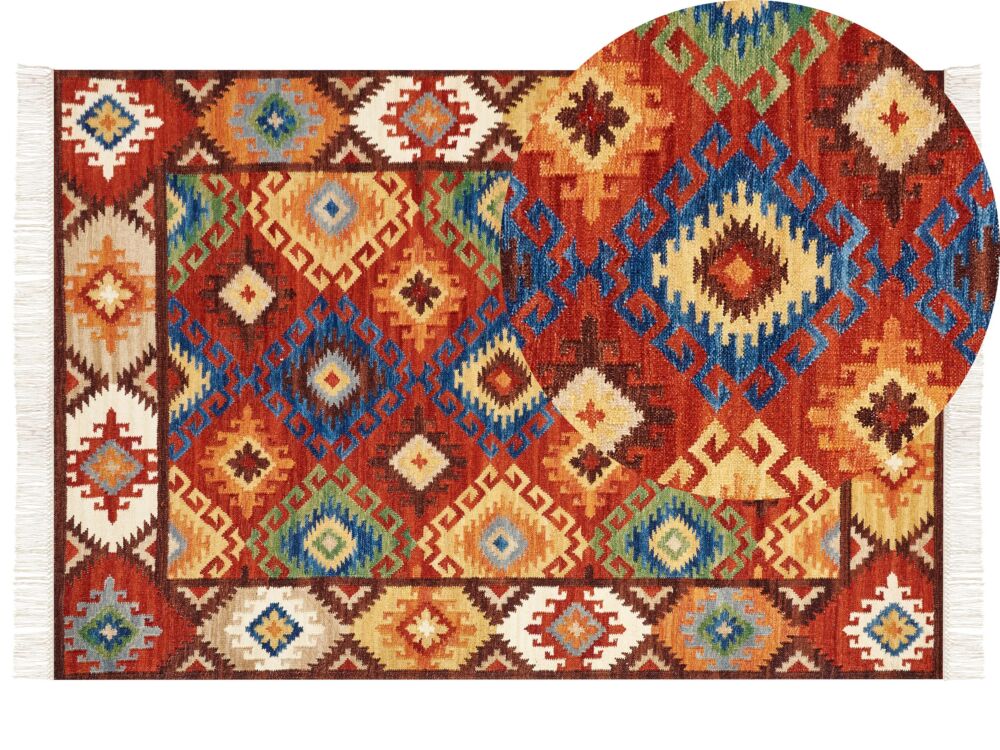 Kilim Area Rug Multicolour Wool 160 X 230 Cm Hand Woven Flat Weave Oriental Pattern With Tassels Traditional Living Room Bedroom Beliani