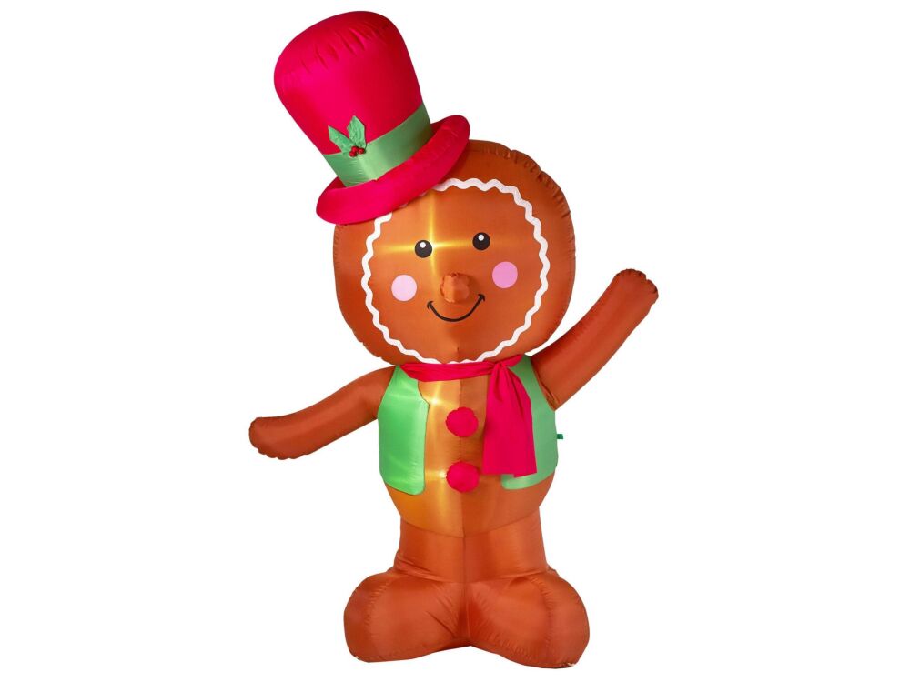 Outdoor Led Christmas Inflatable Brown Fabric Gingerbread Man Figure Garden Decoration Pre Lit Beliani