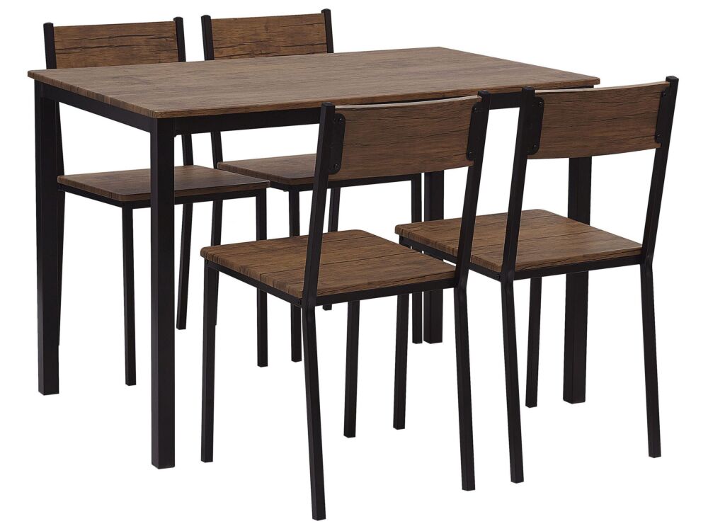 Dining Set Dark Wood Top Black Steel Legs Rectangular Table 110 X 70 Cm 4 Chairs Modern Industrial Beliani