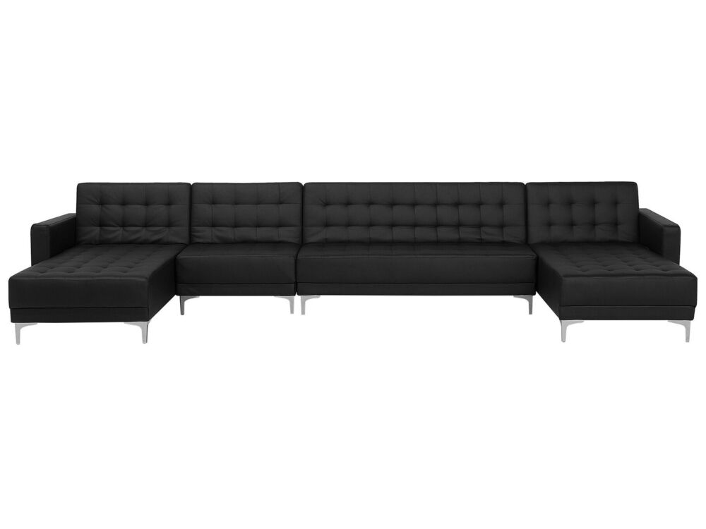 Corner Sofa Bed Black Faux Leather Tufted Modern U-shaped Modular 6 Seater With Chaise Lounges Beliani