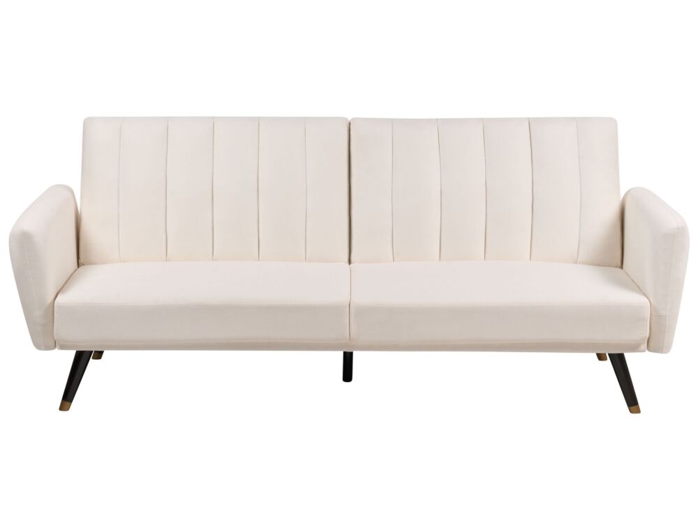 Sofa Bed Light Beige Fabric Upholstered Sleeper Convertible Elegant Glam Modern Living Room Bedroom Beliani