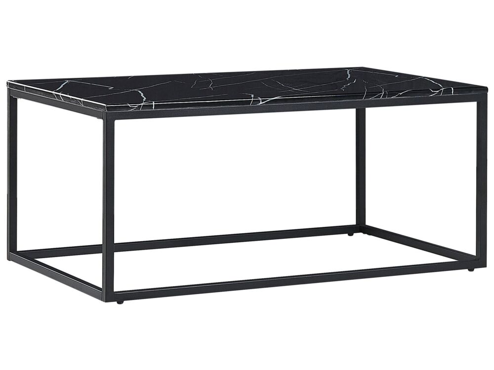 Coffee Table Black Marble Effect Metal Legs 100 X 60 Cm Rectangular Industrial Glam Beliani