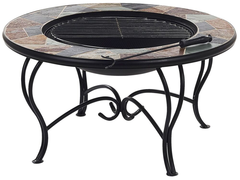 Outdoor Fire Pit Multicolour Top Black Steel Legs Ceramic Round For Charcoal Garden Bbq Beliani