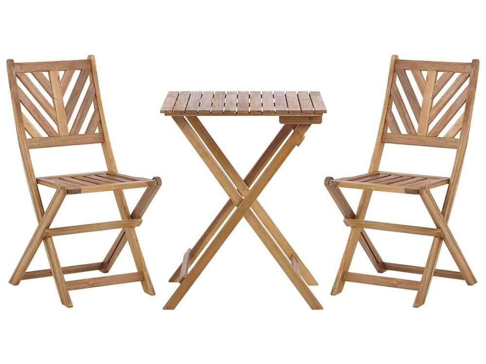 3 Piece Bistro Set Light Solid Acacia 2 Chairs And Tea Table Folding Slatted Design Beliani