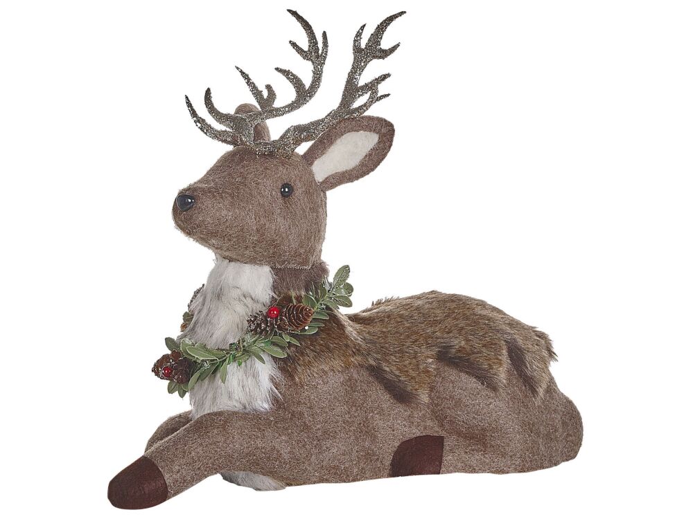 Decorative Figurine Brown Faux Fur 38 Cm Christmas Decoration Reindeer Living Room Decor Beliani