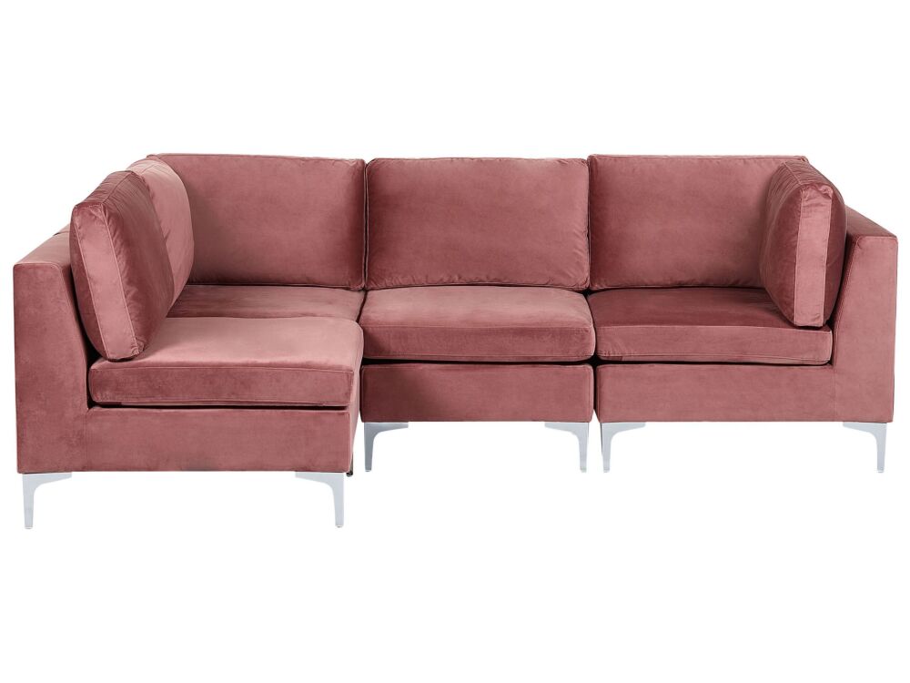 Right Hand Modular Corner Sofa Pink Velvet 4 Seater L-shaped Silver Metal Legs Glamour Style Beliani