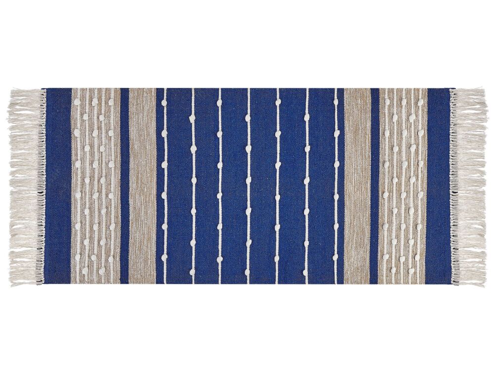 Area Rug Blue And Beige Cotton 80 X 150 Cm Rectangular Hand Woven Modern Design Beliani