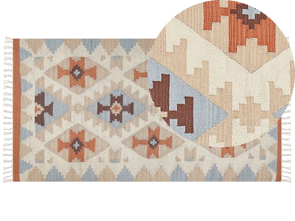 Kilim Area Rug Multicolour Cotton 80 X 150 Cm Reversible Geometric Pattern Rectangular Traditional Beliani