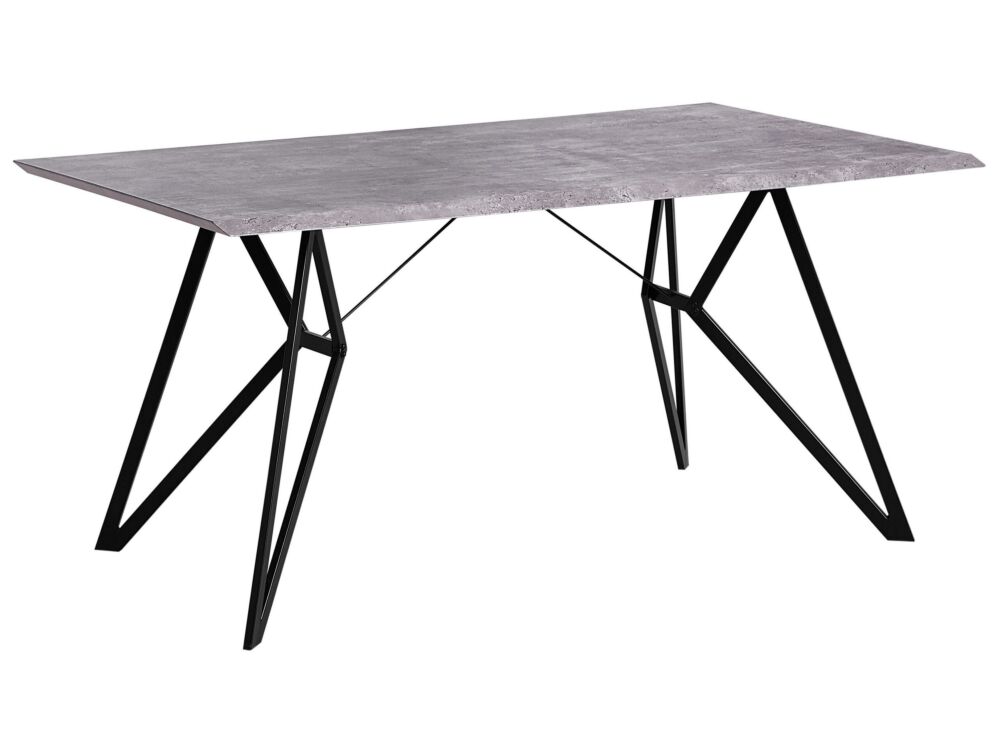 Dining Table Concrete Effect 160 X 90 Cm Black Metal Legs Industrial Kitchen Beliani